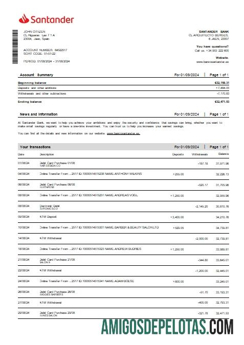 Spain Santander Debit Card St Scr amostra